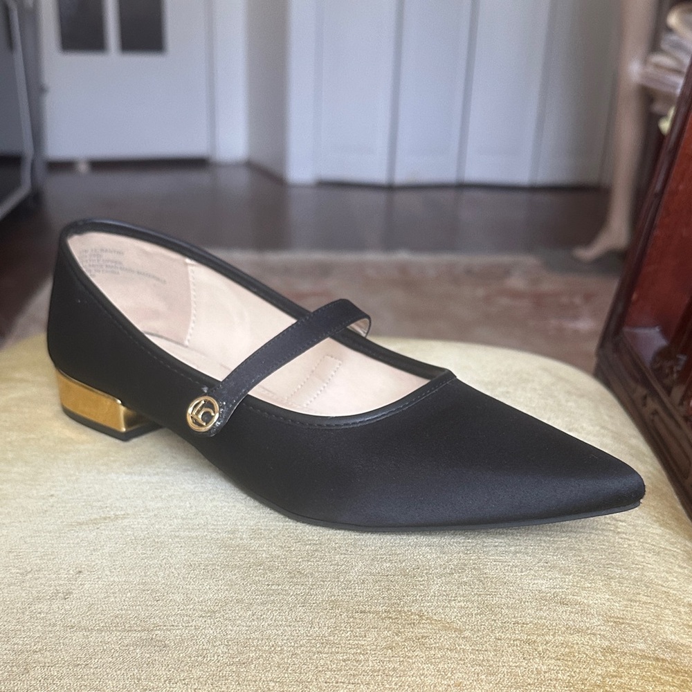 Liz Claiborne Santry Black Satin Pointed Toe Mary Jane Flat Shoes Size 11 - Picture 4 of 16